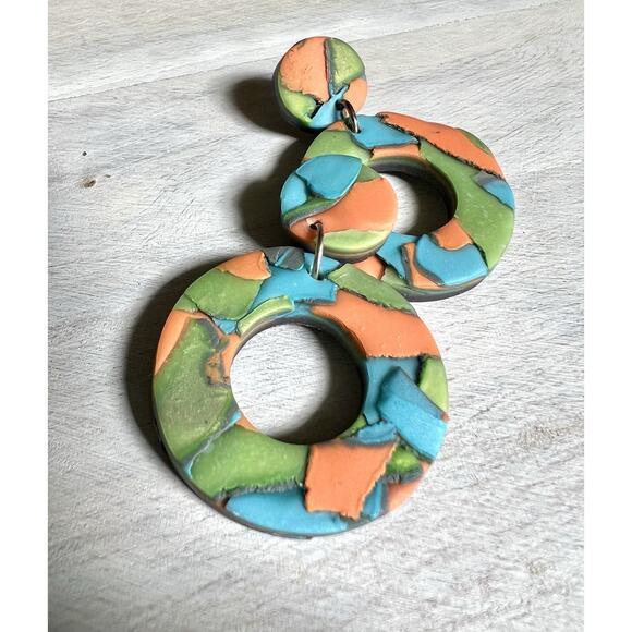Statement Earrings Polymer Clay Earrings Handcrafted Artwork Multicolor - Picture 5 of 5
